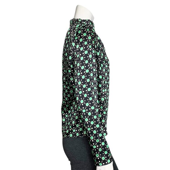ZARA Black and Green Geo Print Mock Cowl Neck Top - Picture 2 of 7